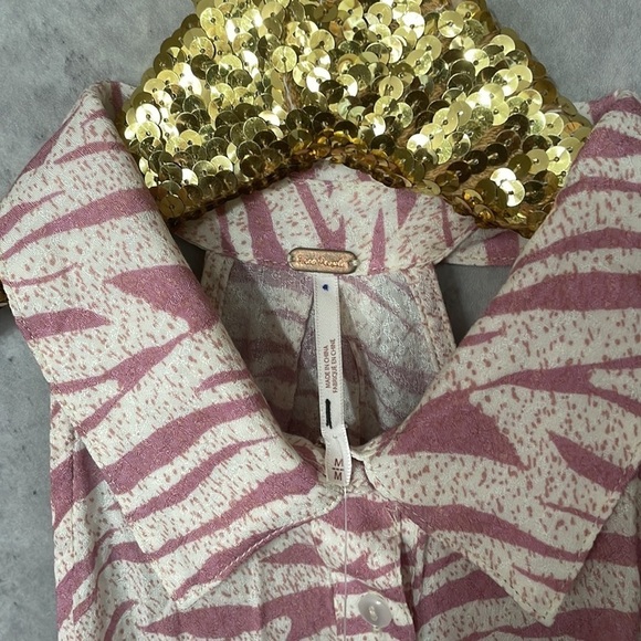 Free People Pink Zebra Print Button Down Tank Top - Picture 4 of 9